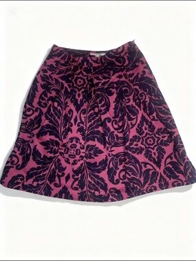 Boden Navy and Magenta Paisley-Jacquard A-Line Skirt